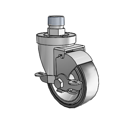 30 Series Pipe Thread Stem Zinc Swivel Caster with 3.5 x 1.25 Welded Disc Polyurethane Wheel and VertiLoc Brake