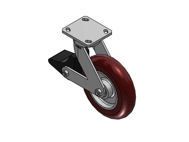 110 Series Kingpinless Top Plate Swivel Caster with 8 x 2 Maroon Tread on Aluminum Core AX - Round Polyurethane (Aluminum Core) Wheel and Poly Lock Integrated Brake