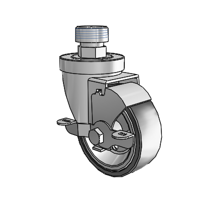 30 Series Pipe Thread Stem Zinc Swivel Caster with 3.5 x 1.25 Welded Disc Polyurethane Wheel and VertiLoc Brake