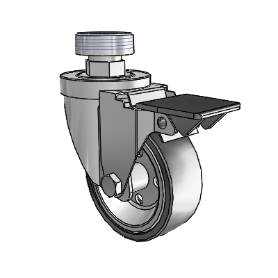 30 Series Pipe Thread Stem Zinc Swivel Caster with 3.5 x 1.25 Welded Disc Polyurethane Wheel and PosiLoc Brake