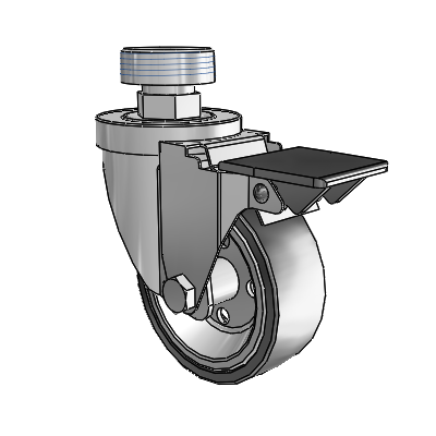 30 Series Pipe Thread Stem Zinc Swivel Caster with 3.5 x 1.25 Welded Disc Polyurethane Wheel and PosiLoc Brake