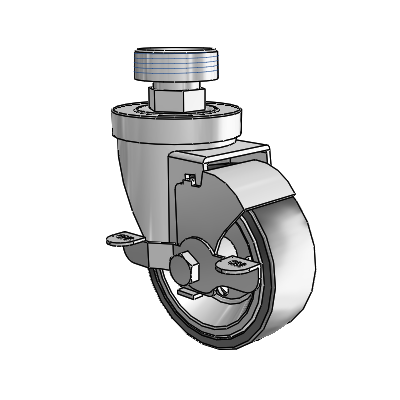 30 Series Pipe Thread Stem Zinc Swivel Caster with 3.5 x 1.25 Welded Disc Polyurethane Wheel and VertiLoc Brake