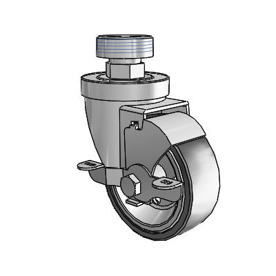 30 Series Pipe Thread Stem Zinc Swivel Caster with 3.5 x 1.25 Welded Disc Polyurethane Wheel and VertiLoc Brake
