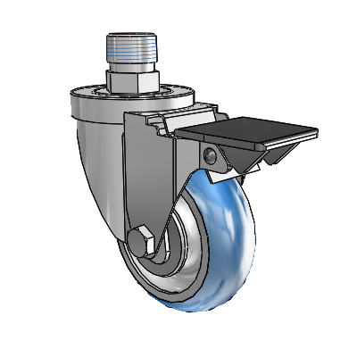 30 Series Pipe Thread Stem Zinc Swivel Caster with 3.5 x 1.25 PolyLoc (Blue) Wheel and PosiLoc Brake