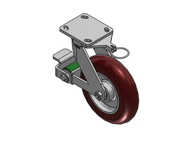 110 Series Kingpinless Top Plate Swivel Caster with 8 x 2 Maroon Tread on Aluminum Core AX - Round Polyurethane (Aluminum Core) Wheel and Poly Cam Brake
