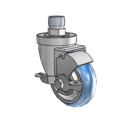 30 Series Pipe Thread Stem Zinc Swivel Caster with 3.5 x 1.25 PolyLoc (Blue) Wheel and VertiLoc Brake