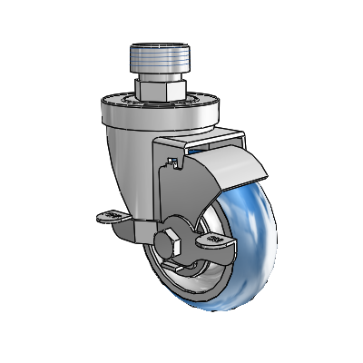 30 Series Pipe Thread Stem Zinc Swivel Caster with 3.5 x 1.25 PolyLoc (Blue) Wheel and VertiLoc Brake