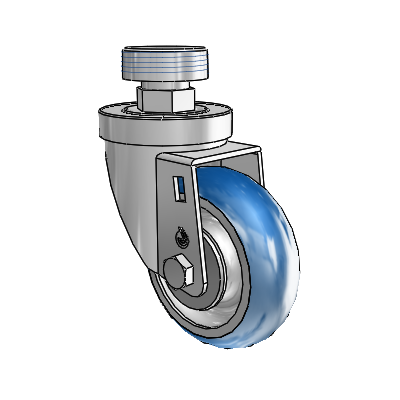 30 Series Pipe Thread Stem Zinc Swivel Caster with 3.5 x 1.25 PolyLoc (Blue) Wheel