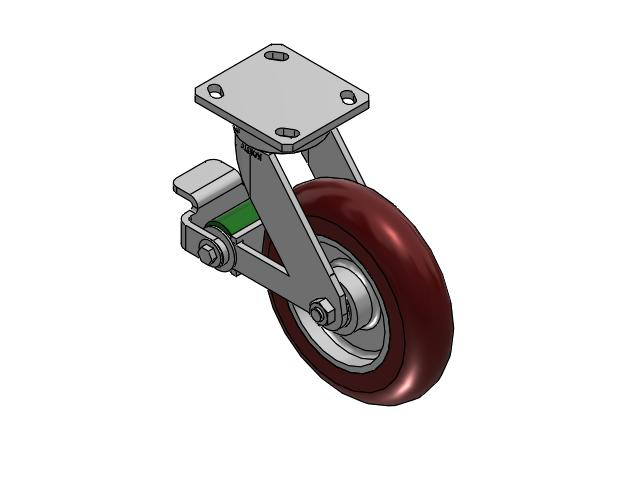 110 Series Kingpinless Top Plate Swivel Caster with 8 x 2 Maroon Tread on Aluminum Core AX - Round Polyurethane (Aluminum Core) Wheel and Poly Cam Brake