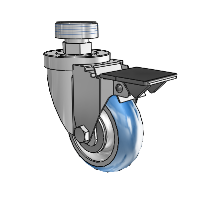 30 Series Pipe Thread Stem Zinc Swivel Caster with 3.5 x 1.25 PolyLoc (Blue) Wheel and PosiLoc Brake