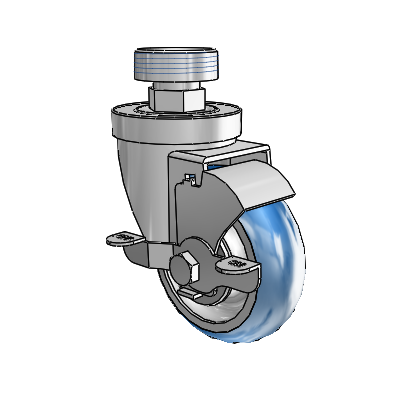30 Series Pipe Thread Stem Zinc Swivel Caster with 3.5 x 1.25 PolyLoc (Blue) Wheel and VertiLoc Brake