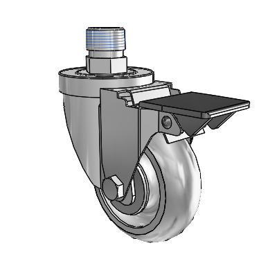 30 Series Pipe Thread Stem Zinc Swivel Caster with 3.5 x 1.25 PolyLock (Grey) Wheel and PosiLoc Brake