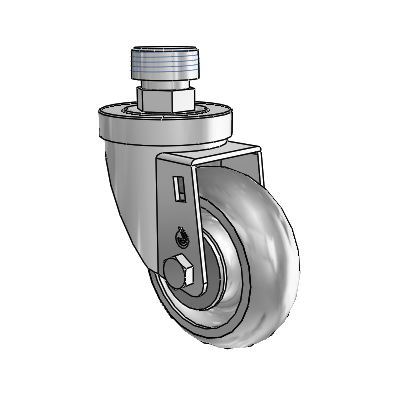 Roulette pivotante en zinc de la série 30 à tige filetée, avec roue PolyLock 3,5 x 1,25 (grise)