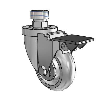 30 Series Pipe Thread Stem Zinc Swivel Caster with 3.5 x 1.25 PolyLock (Grey) Wheel and PosiLoc Brake