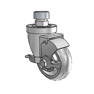 30 Series Pipe Thread Stem Zinc Swivel Caster with 3.5 x 1.25 PolyLock (Grey) Wheel and VertiLoc Brake
