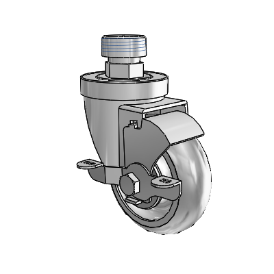 30 Series Pipe Thread Stem Zinc Swivel Caster with 3.5 x 1.25 PolyLock (Grey) Wheel and VertiLoc Brake