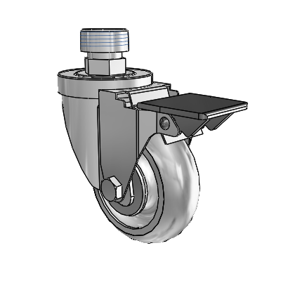 30 Series Pipe Thread Stem Zinc Swivel Caster with 3.5 x 1.25 Advantage TPR (Round) Wheel and PosiLoc Brake