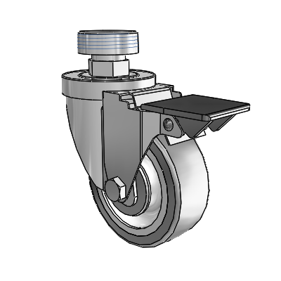 30 Series Pipe Thread Stem Zinc Swivel Caster with 3.5 x 1.25 Advantage TPR (Flat) Wheel and PosiLoc Brake