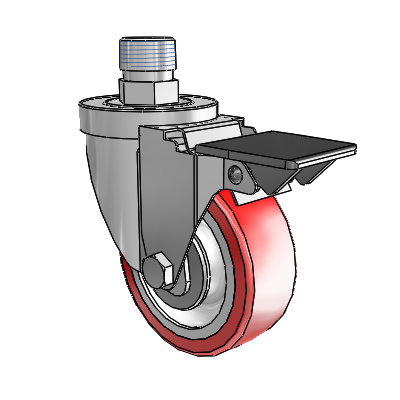 30 Series Pipe Thread Stem Zinc Swivel Caster with 3.5 x 1.25 Advantage Heat (Flat) Wheel and PosiLoc Brake