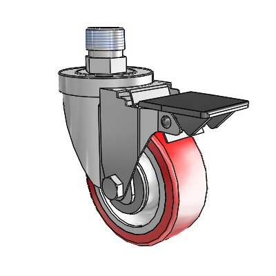 30 Series Pipe Thread Stem Zinc Swivel Caster with 3.5 x 1.25 Advantage Heat (Flat) Wheel and PosiLoc Brake