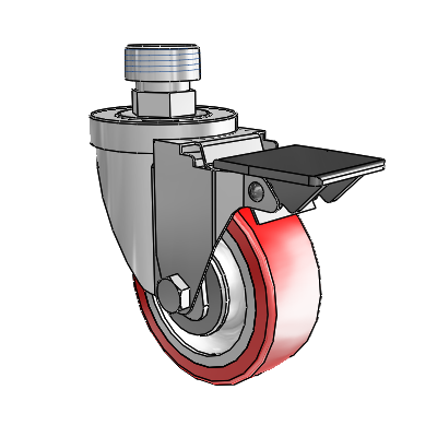 30 Series Pipe Thread Stem Zinc Swivel Caster with 3.5 x 1.25 Advantage Heat (Flat) Wheel and PosiLoc Brake