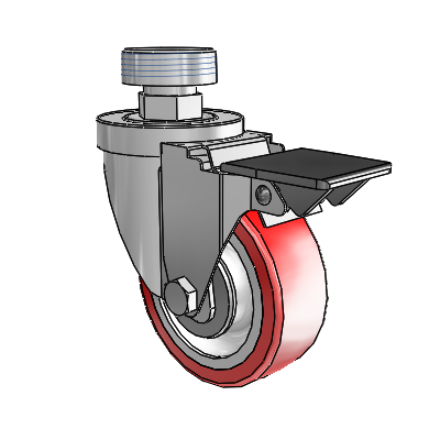 30 Series Pipe Thread Stem Zinc Swivel Caster with 3.5 x 1.25 Advantage Heat (Flat) Wheel and PosiLoc Brake