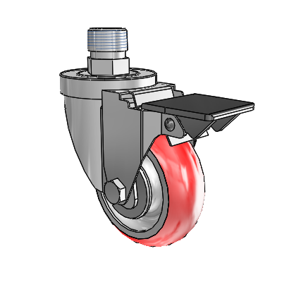 30 Series Pipe Thread Stem Zinc Swivel Caster with 3.5 x 1.25 Advantage Heat (Round) Wheel and PosiLoc Brake