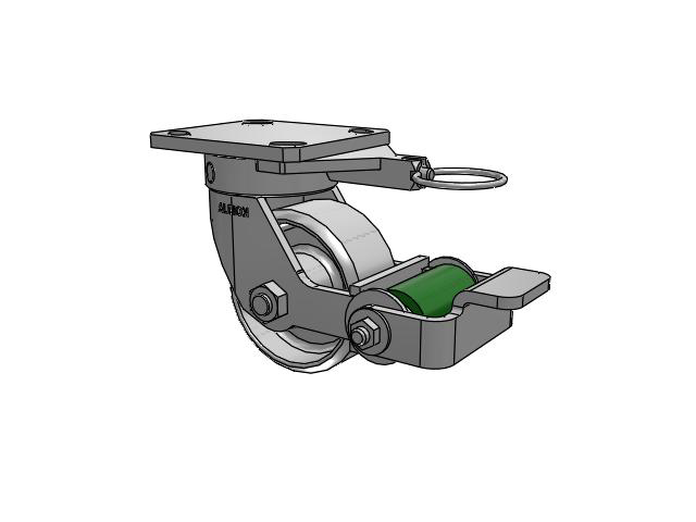 110 Series Kingpinless Top Plate Swivel Caster with 4 x 2 Grey Enamel CA - Cast Iron Wheel and Poly Cam Brake