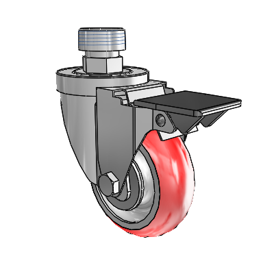 30 Series Pipe Thread Stem Zinc Swivel Caster with 3.5 x 1.25 Advantage Heat (Round) Wheel and PosiLoc Brake