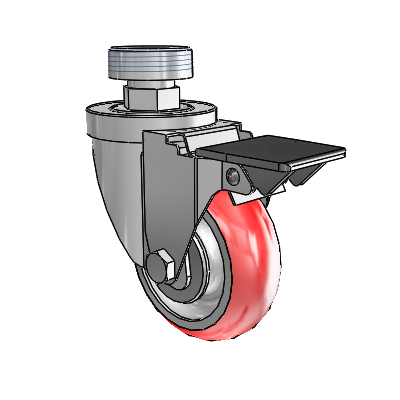 30 Series Pipe Thread Stem Zinc Swivel Caster with 3.5 x 1.25 Advantage Heat (Round) Wheel and PosiLoc Brake