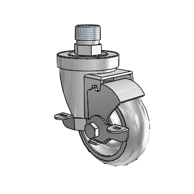 30 Series Pipe Thread Stem Zinc Swivel Caster with 3.5 x 1.25 PolyLock (Grey) Wheel and VertiLoc Brake