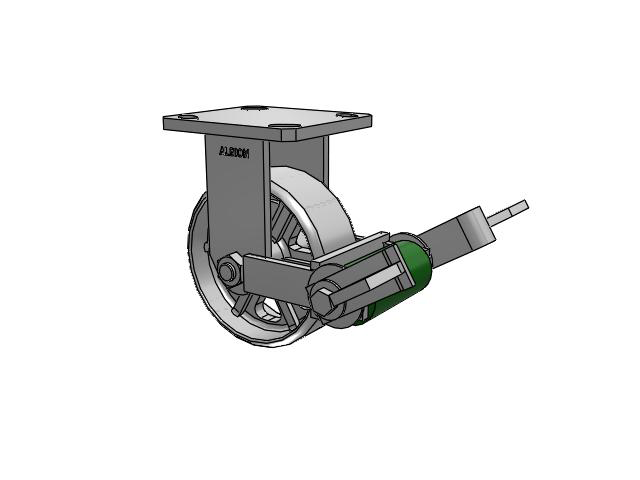 110 Series Kingpinless Top Plate Rigid Caster with 5 x 2 Grey Enamel CA - Cast Iron Wheel and Poly Cam Brake