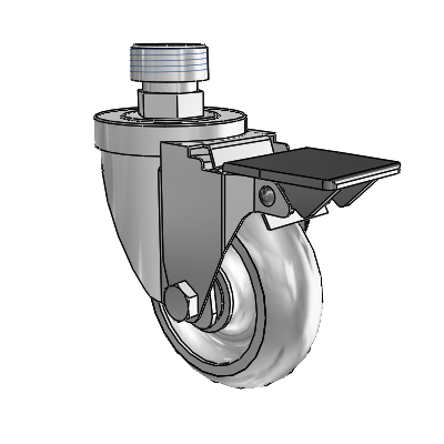 30 Series Pipe Thread Stem Zinc Swivel Caster with 3.5 x 1.25 PolyLock (Grey) Wheel and PosiLoc Brake