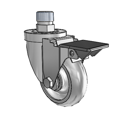 Lenkrolle der Serie 30 mit Rohrgewindeschaft aus Zink, 3,5 x 1,25 Advantage TPR-Rad (rund) und PosiLoc-Bremse