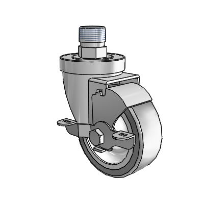 30 Series Pipe Thread Stem Zinc Swivel Caster with 3.5 x 1.25 Advantage TPR (Flat) Wheel and VertiLoc Brake