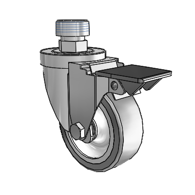 30 Series Pipe Thread Stem Zinc Swivel Caster with 3.5 x 1.25 Advantage TPR (Flat) Wheel and PosiLoc Brake