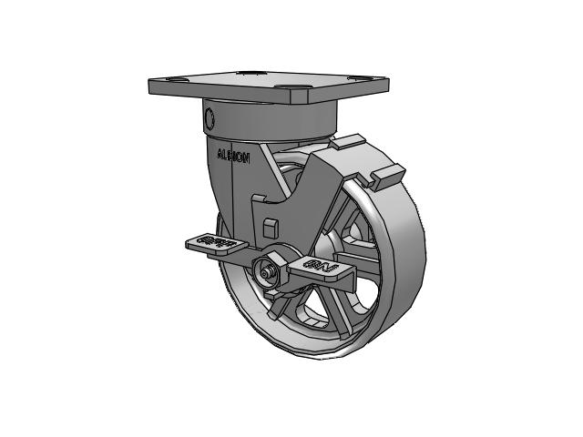 110 Series Kingpinless Top Plate Swivel Caster with 5 x 2 Grey Enamel CA - Cast Iron Wheel and Face Brake