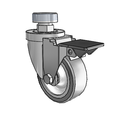 30 Series Pipe Thread Stem Zinc Swivel Caster with 3.5 x 1.25 Advantage TPR (Flat) Wheel and PosiLoc Brake