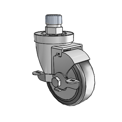 30 Series Pipe Thread Stem Zinc Swivel Caster with 3.5 x 1.25 Hard Rubber (+ Side Plates) Wheel and VertiLoc Brake