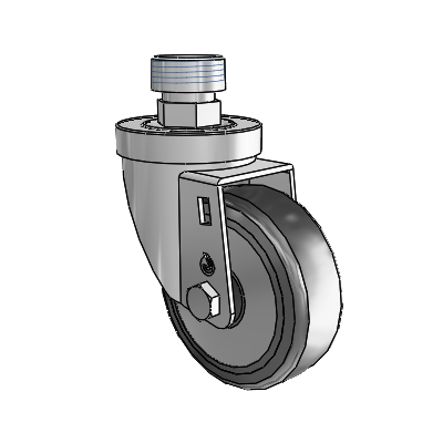 30 Series Pipe Thread Stem Zinc Swivel Caster with 3.5 x 1.25 Hard Rubber (+ Side Plates) Wheel