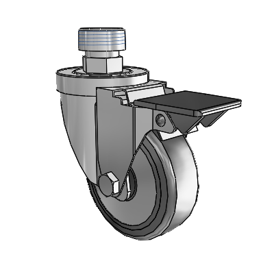 30 Series Pipe Thread Stem Zinc Swivel Caster with 3.5 x 1.25 Hard Rubber (+ Side Plates) Wheel and PosiLoc Brake