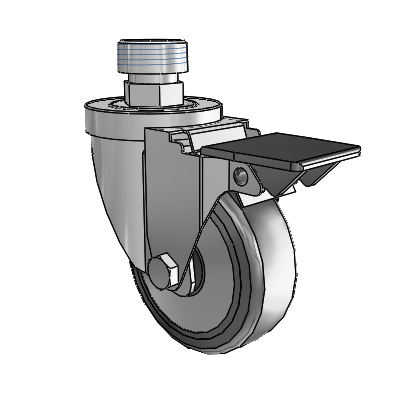 30 Series Pipe Thread Stem Zinc Swivel Caster with 3.5 x 1.25 Hard Rubber (+ Side Plates) Wheel and PosiLoc Brake
