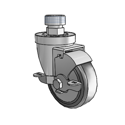 30 Series Pipe Thread Stem Zinc Swivel Caster with 3.5 x 1.25 Hard Rubber (+ Side Plates) Wheel and VertiLoc Brake