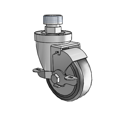 30 Series Pipe Thread Stem Zinc Swivel Caster with 3.5 x 1.25 Hard Rubber (+ Side Plates) Wheel and VertiLoc Brake