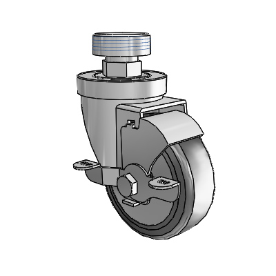 30 Series Pipe Thread Stem Zinc Swivel Caster with 3.5 x 1.25 Hard Rubber (+ Side Plates) Wheel and VertiLoc Brake