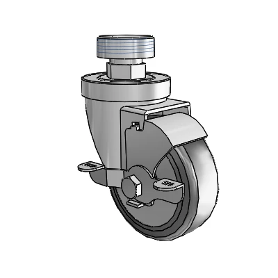 30 Series Pipe Thread Stem Zinc Swivel Caster with 3.5 x 1.25 Hard Rubber (+ Side Plates) Wheel and VertiLoc Brake