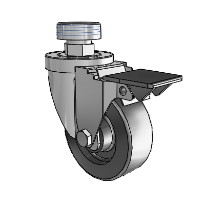 30 Series Pipe Thread Stem Zinc Swivel Caster with 3.5 x 1.25 Polyolefin Wheel and PosiLoc Brake