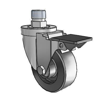 30 Series Pipe Thread Stem Zinc Swivel Caster with 3.5 x 1.25 Hi-Temp Resin Wheel and PosiLoc Brake