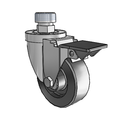 30 Series Pipe Thread Stem Zinc Swivel Caster with 3.5 x 1.25 Hi-Temp Resin Wheel and PosiLoc Brake