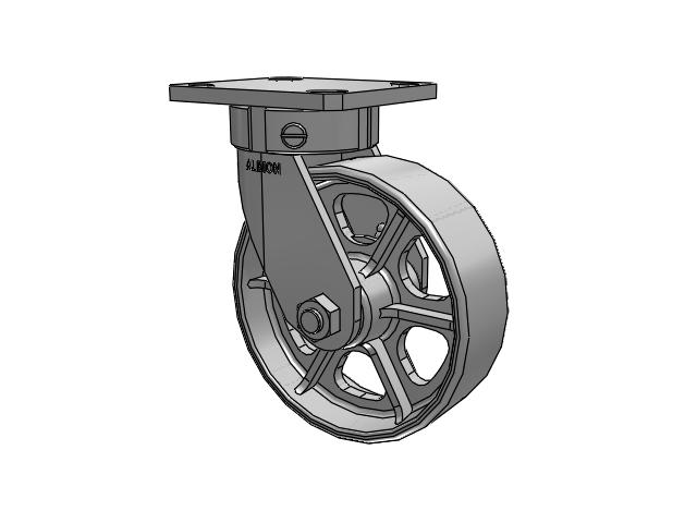 Roulette pivotante sans pivot central de la série 110 avec plaque supérieure, équipée d'une roue en fonte émaillée grise 6 x 2 CA